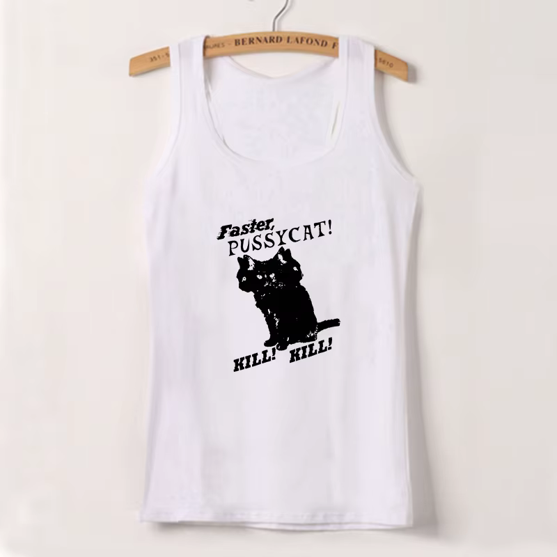 Y-Women FibrCasual Cat Pattern Print Tanks, Style Y2k Aesthetic Sweet Sexy, Précieux, Harajuku Basic