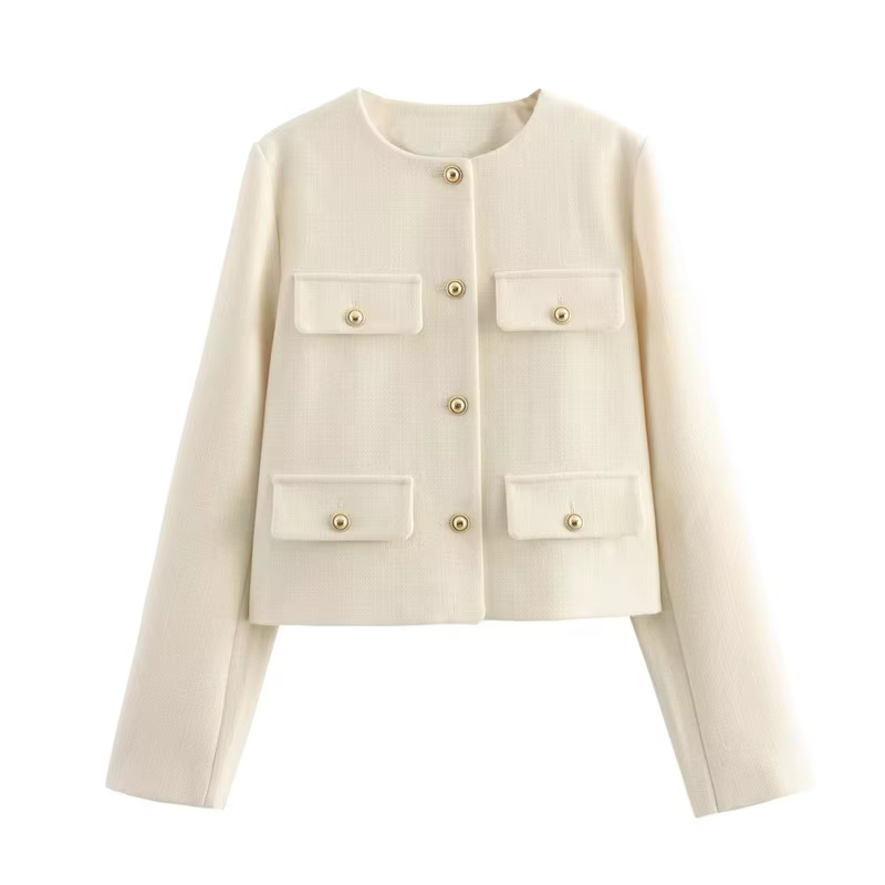 MUJER Tweed veste courte femme à manches longues veste Vintage femme mode bouton vestes élégantes po