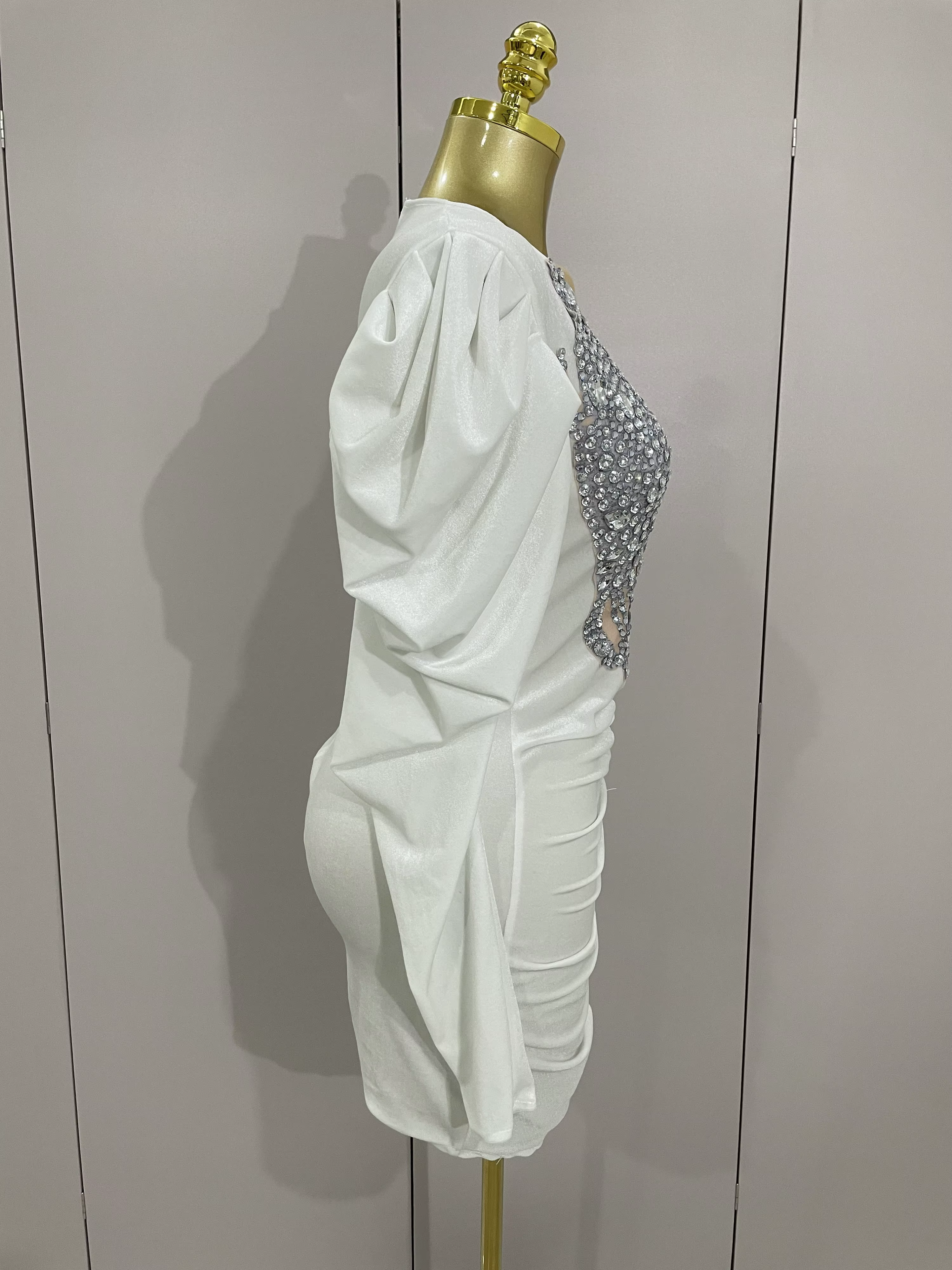 Robe courte de luxe en velours blanc pour femmes, cristaux scintillants, maille Sexy, élégante, robe