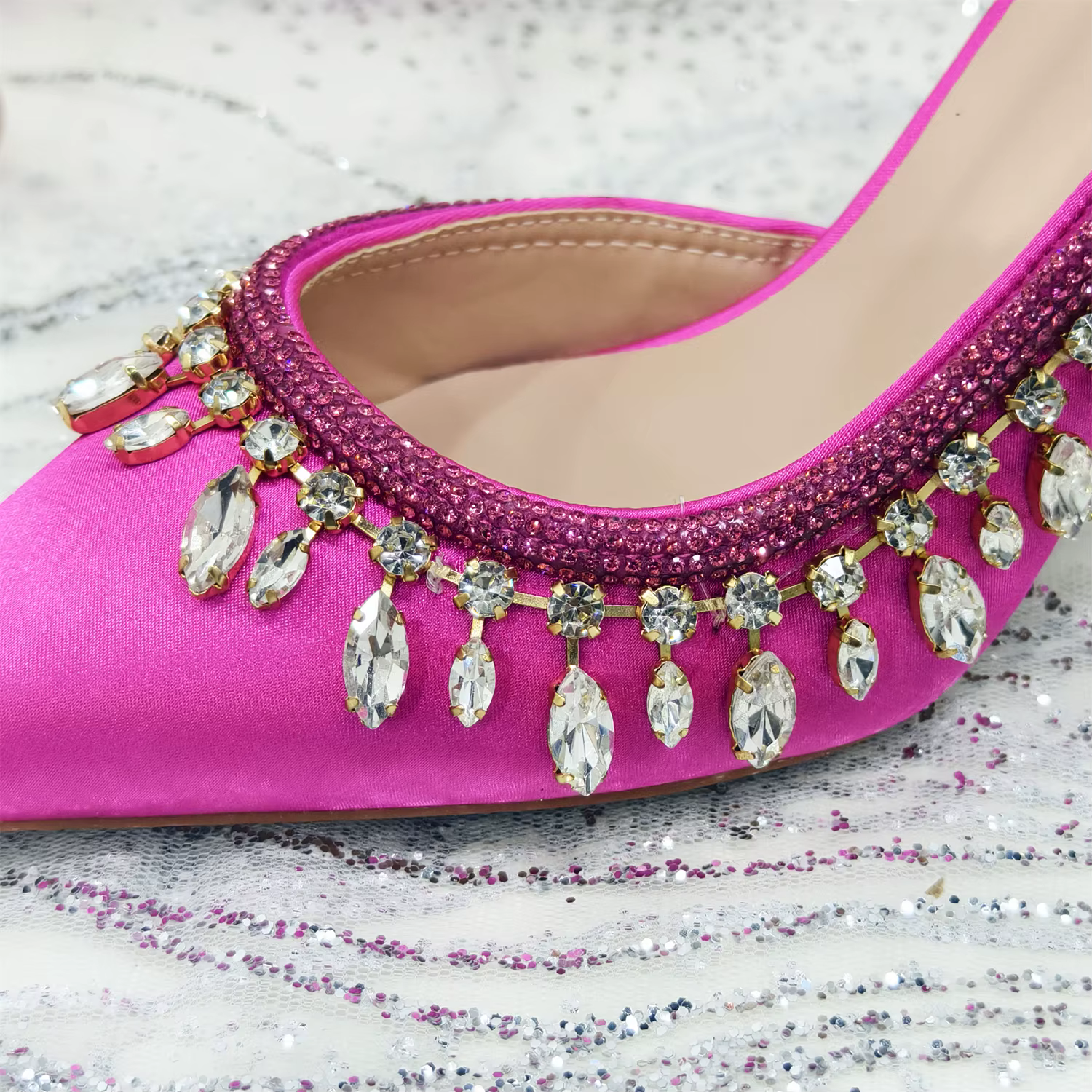 Venus Chan Po-Chaussures à Talons Hauts Pointus pour Femme, Sac à Main de Luxe, Strass, Élégant, Soi