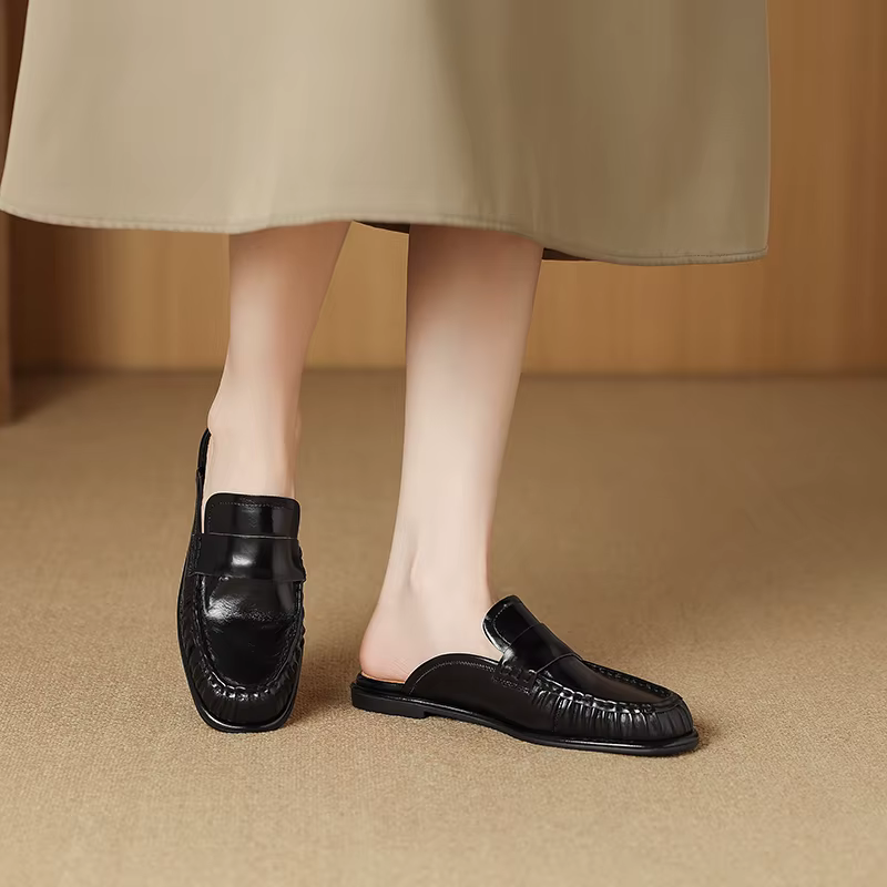 Sandales à enfiler pour femmes 2026 en cuir de vachette véritable, style rétro, confortables, taille