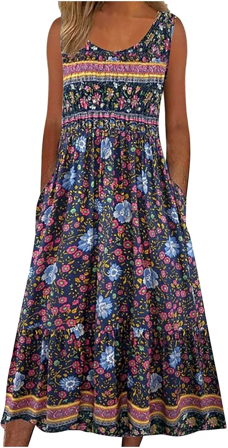 Europe et états-unis 2024 printemps et été nouvelle robe pull sans manches imprimée femmes robe déco