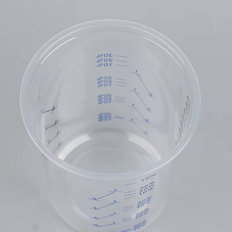 Gobelet transparent calibré Assad pour peinture au poulet, plastique gradué, Ids français, mesure st