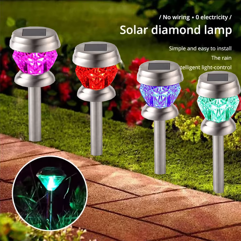 Lampe LED Solaire en Diamant à Poteau Droit, Imperméable, Luminaire Décoratif d'Extérieur, Idéal pou