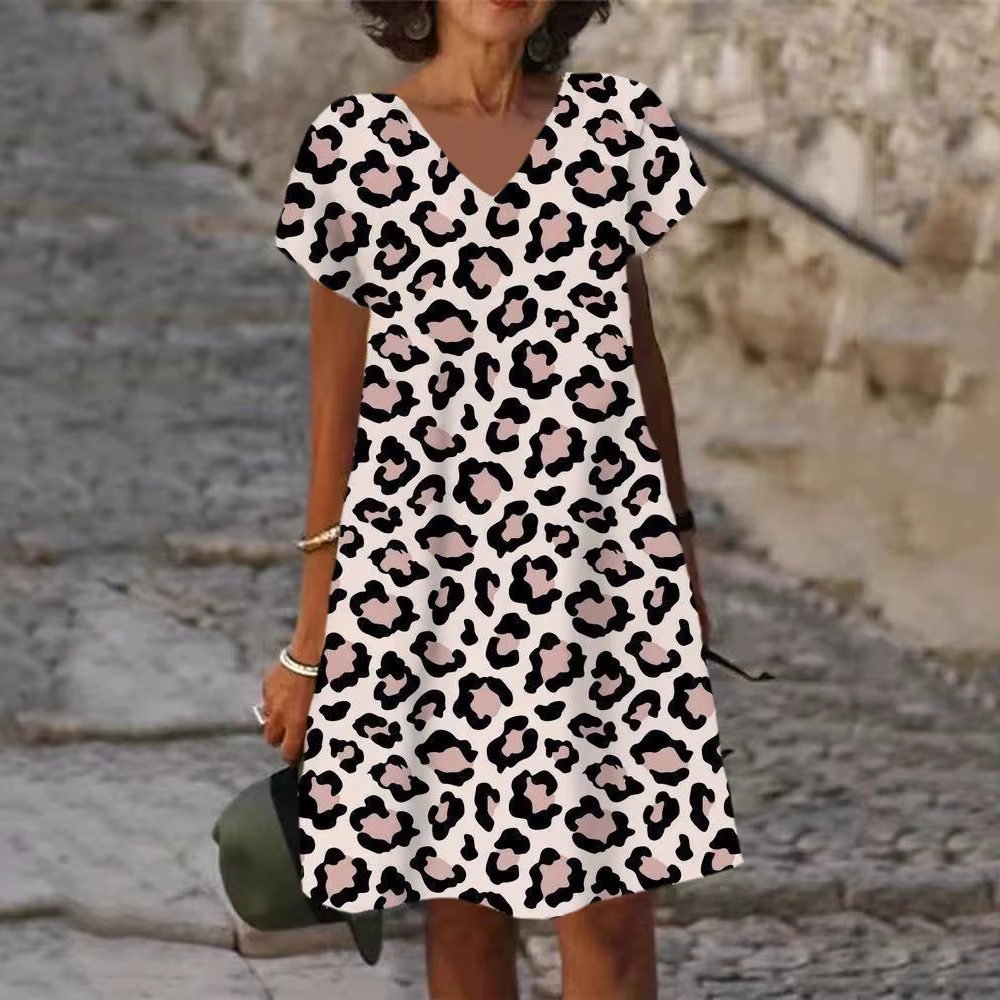 Robe d'été surdimensionnée pour femmes, imprimée en 3D, décontractée, manches courtes, col en v, mod