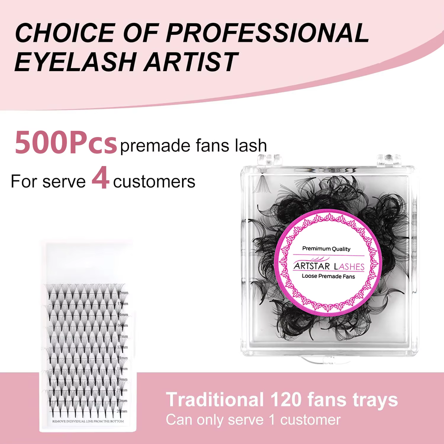 ARTSTAR 500 ventilateurs Extensions de cils en éventail lâche 4D à 20D Base pointue ventilateurs de 