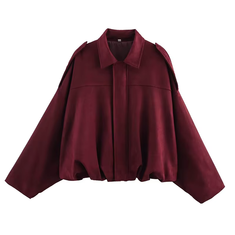 YENKYE nouveau 2025 femmes daim texturé Bomber veste à manches longues revers col manteaux amples dé