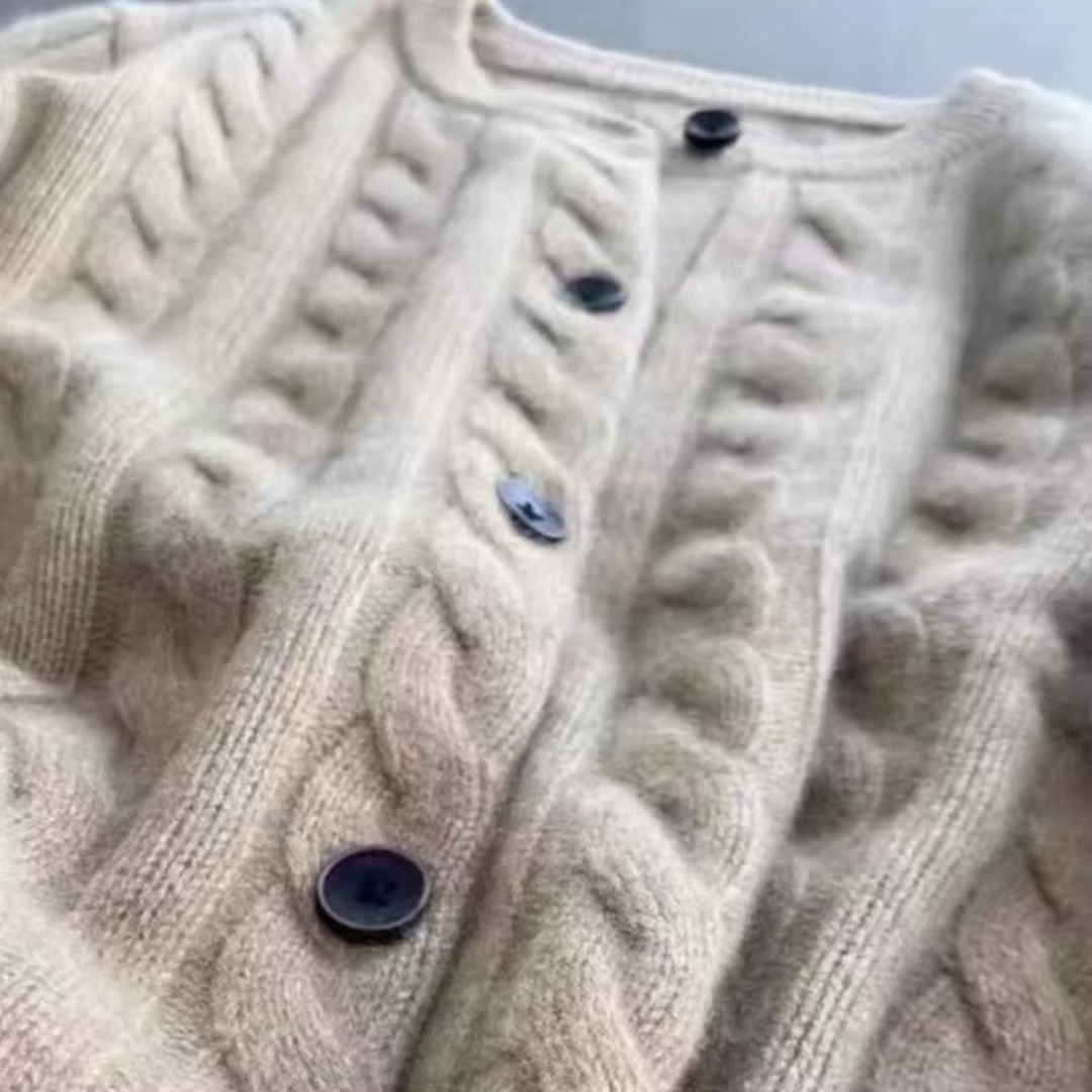 WinvyNee femmes laine mérinos Cardigans pull solide col rond torsion décontracté tricoté hauts hiver