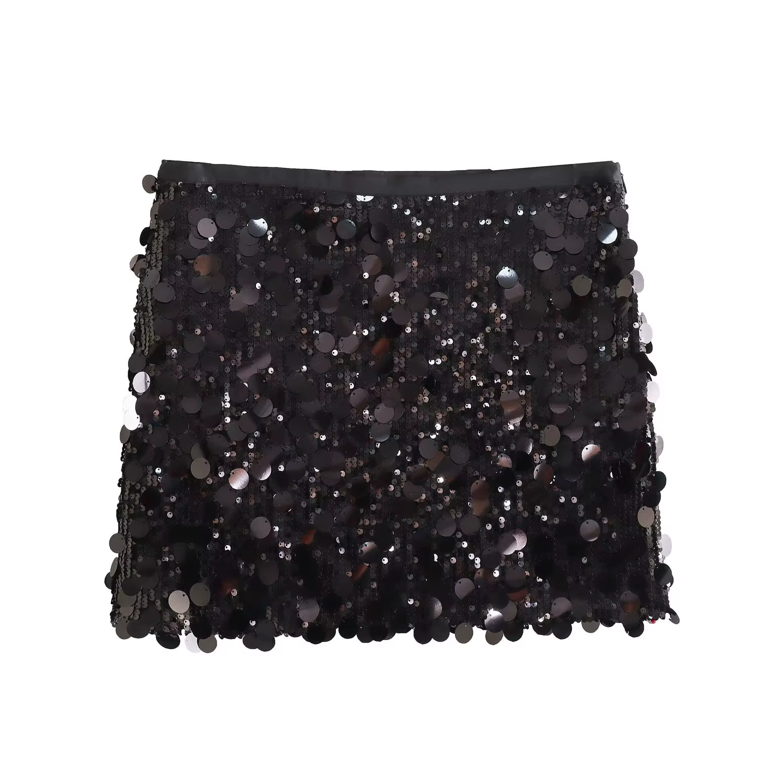 Femmes printemps automne Chic Mini jupes mode avec paillettes solide côté fermeture éclair jupe cour