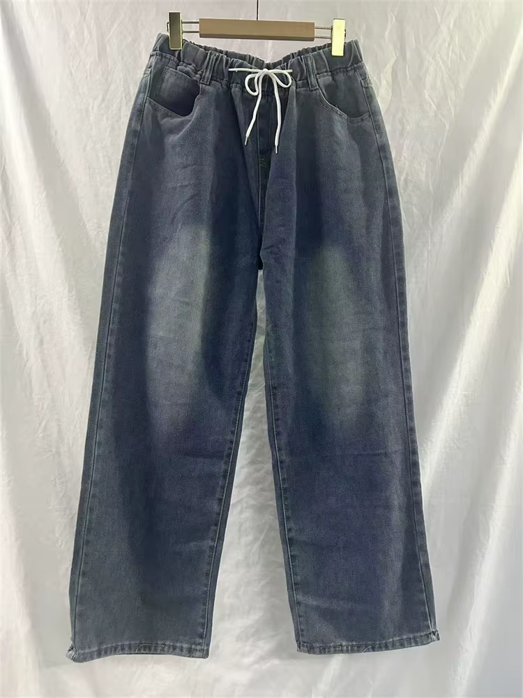 Botvotee taille haute taille large jean pour femmes ample droite bleu Long Denim pantalon femme mode