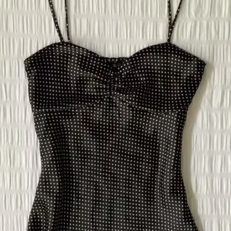 Camisole vintage à pois français pour femmes, été, plis, sans manches, Y2k, crop top, halter, hauts 