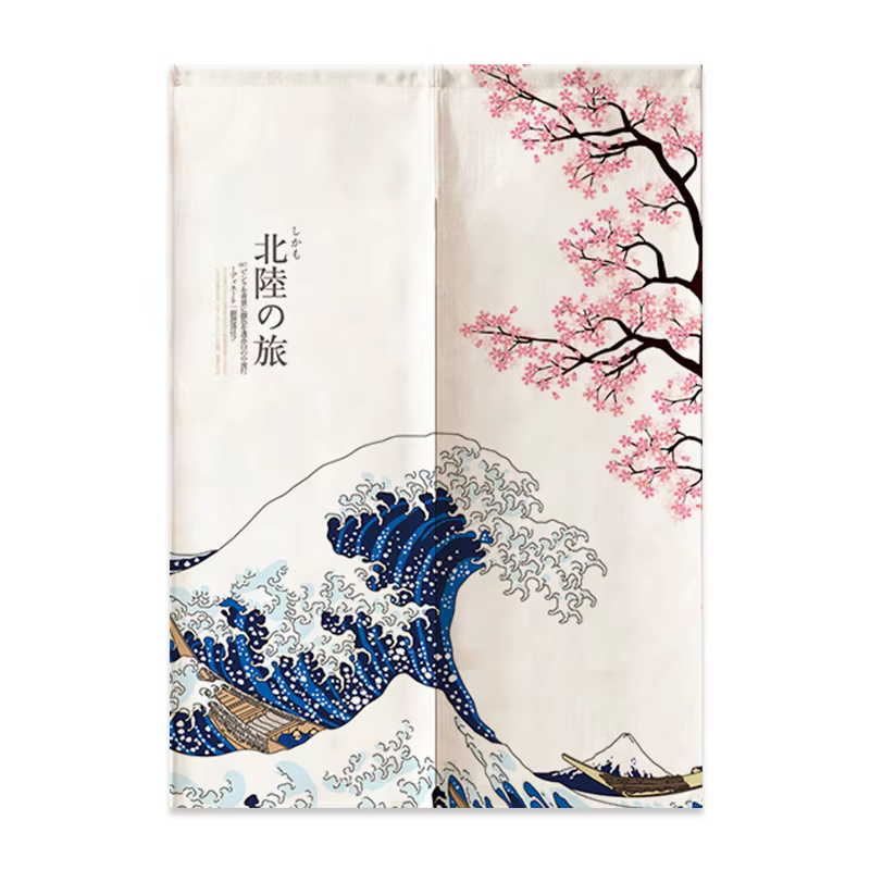 Rideau de porte en lin japonais, nordique, mont Fuji, vagues, cloison, chambre à coucher, cuisine, d