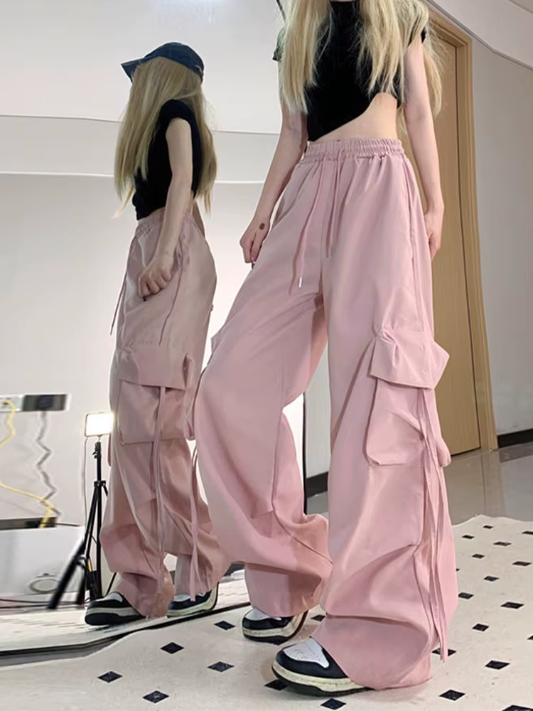 Zoki rose Streetwear Cargo pantalon femmes ample Harajuku Y2K pantalon droit américain rétro Hip Hop