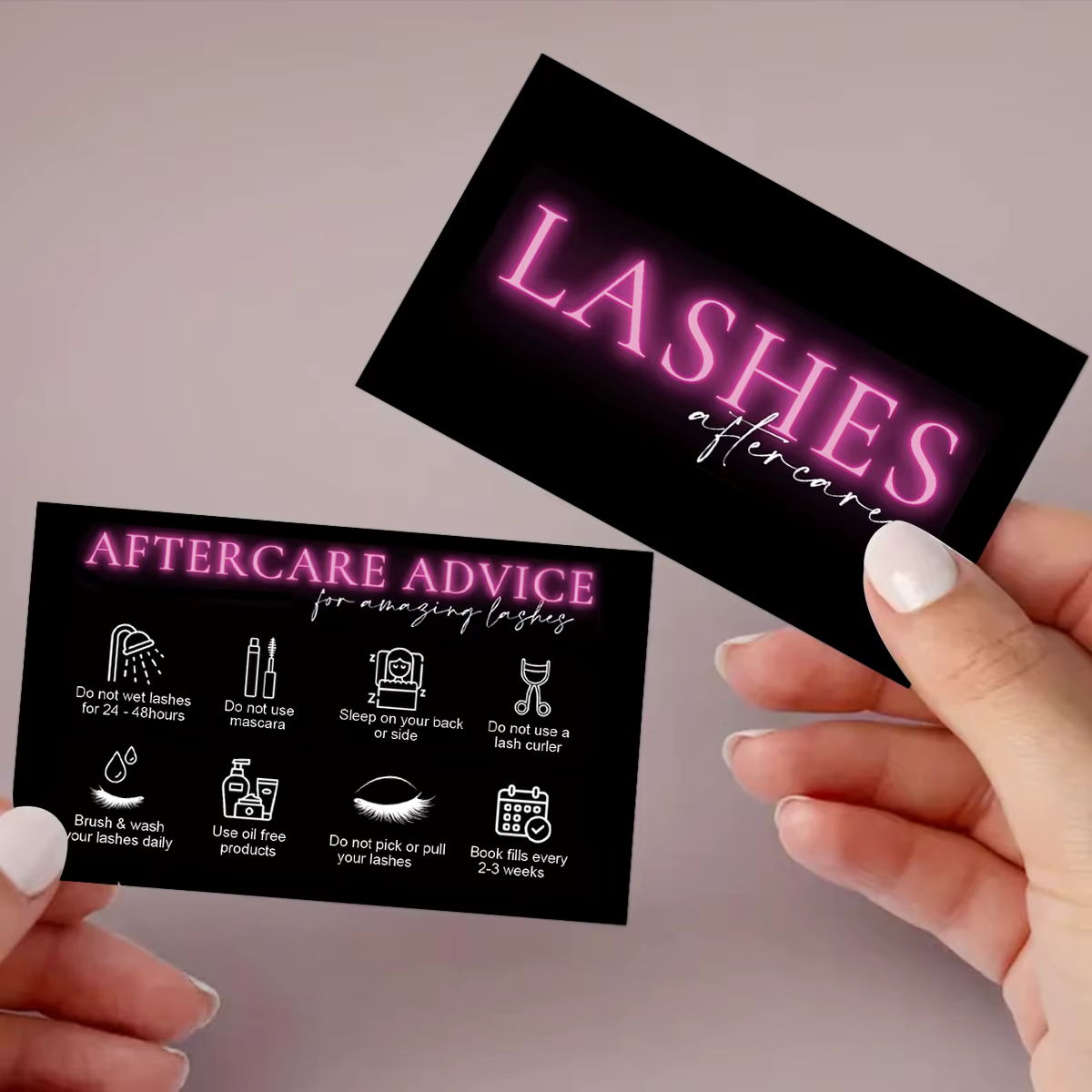Carte de soins après-vente pour cils noirs, 50 pièces, cartes de fidélité pour Studio de beauté, Ext