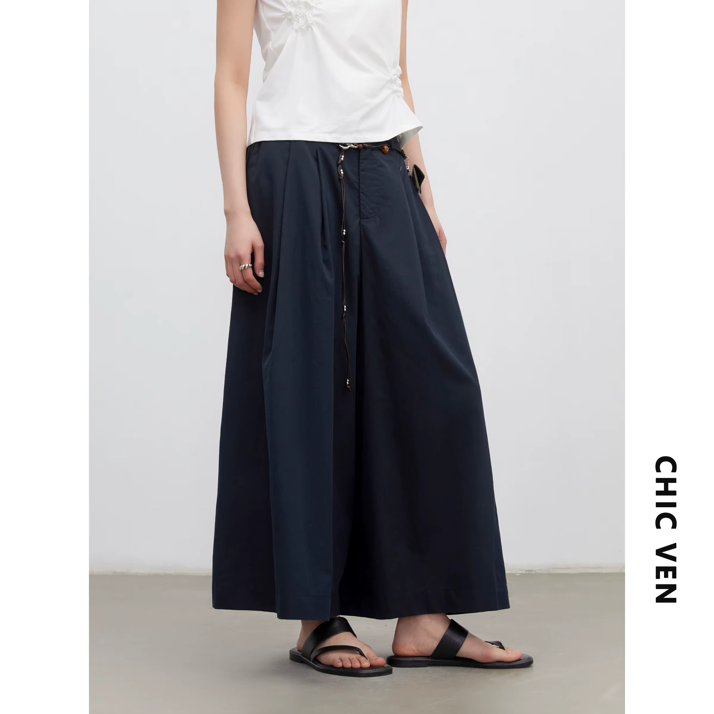 CHIC VEN Nouvelle Jupe-culotte Coréenne pour Femme, Unie, Ample, Décontractée, Taille Haute, Plissée