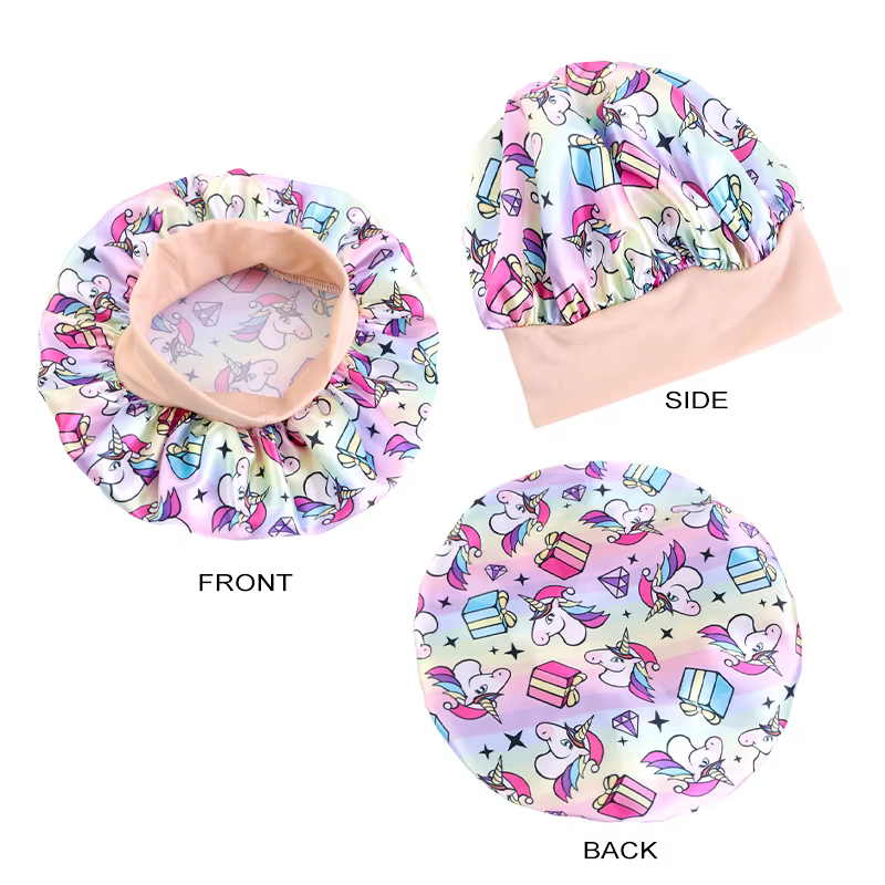 Dessin animé bébé enfants imprimer Satin Bonnet chapeau de sommeil casquette pour cheveux bouclés ré