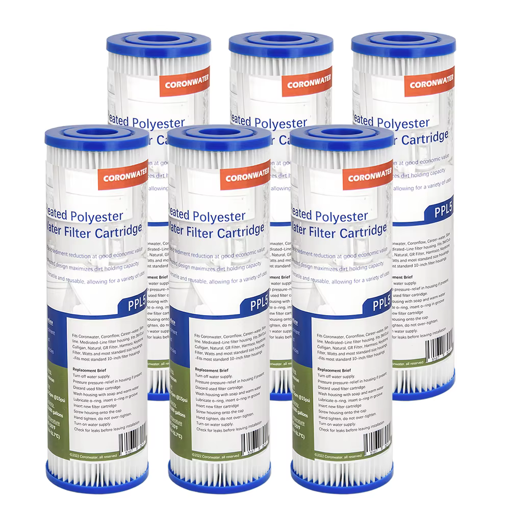 Coronwater 10" X 2,5" cartouche de filtre à eau à sédiments plissée paquet de 6 pour système de puri