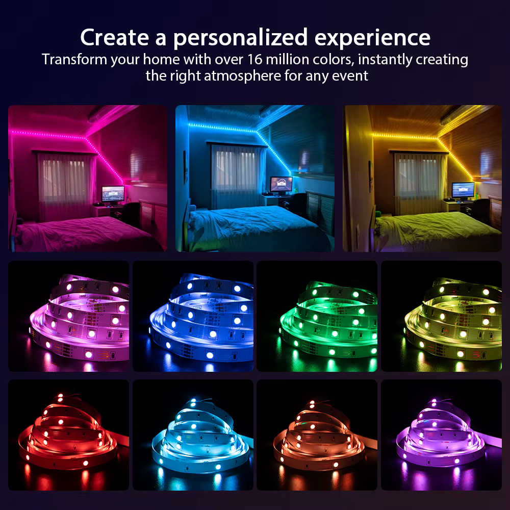 Nexillumi 5050 RGB LED bande lumineuse, 5m/10m/15m/20m/30m Bluetooth APP contrôle musique synchronis