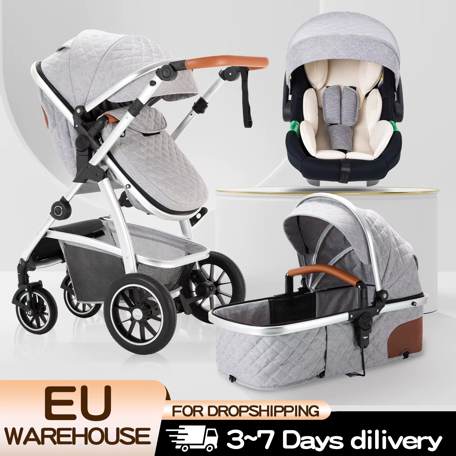 Poussette bébé 3 en 1 Portable voyage landau luxueux landau haut paysage cadre en aluminium poussett