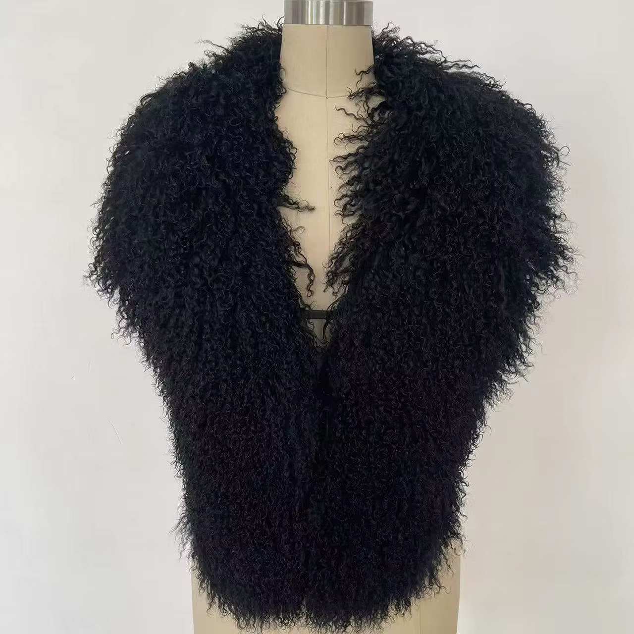 Gilet en vraie fourrure de mouton mongole pour femmes, Streetwear, haut à col licou en vraie fourrur