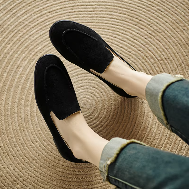 Call TAA-Escarpins en cuir à talons plats pour femmes, chaussures de ballet décontractées, mode prin