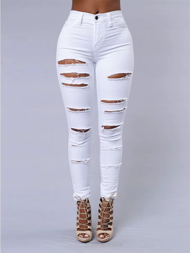 Jean polyvalent de couleur unie pour femmes, pantalon crayon ajouré européen et américain, coupe cin