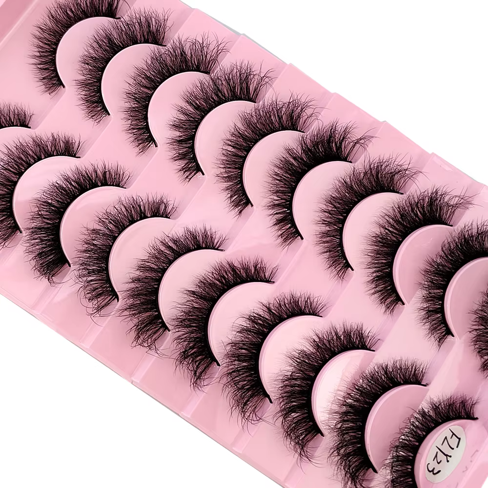 Faux-cils 3D en faux vison, 10 paires, faits à la main, naturels, nude, maquillage, imitation, crois