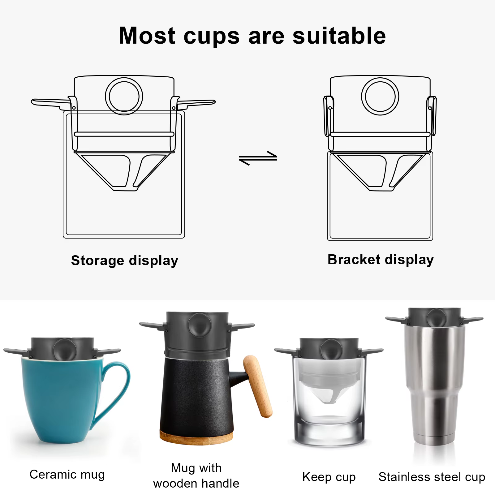 Cône de goutte à café pliable, infusé à la main, support en acier inoxydable, sans papier filtre, fi