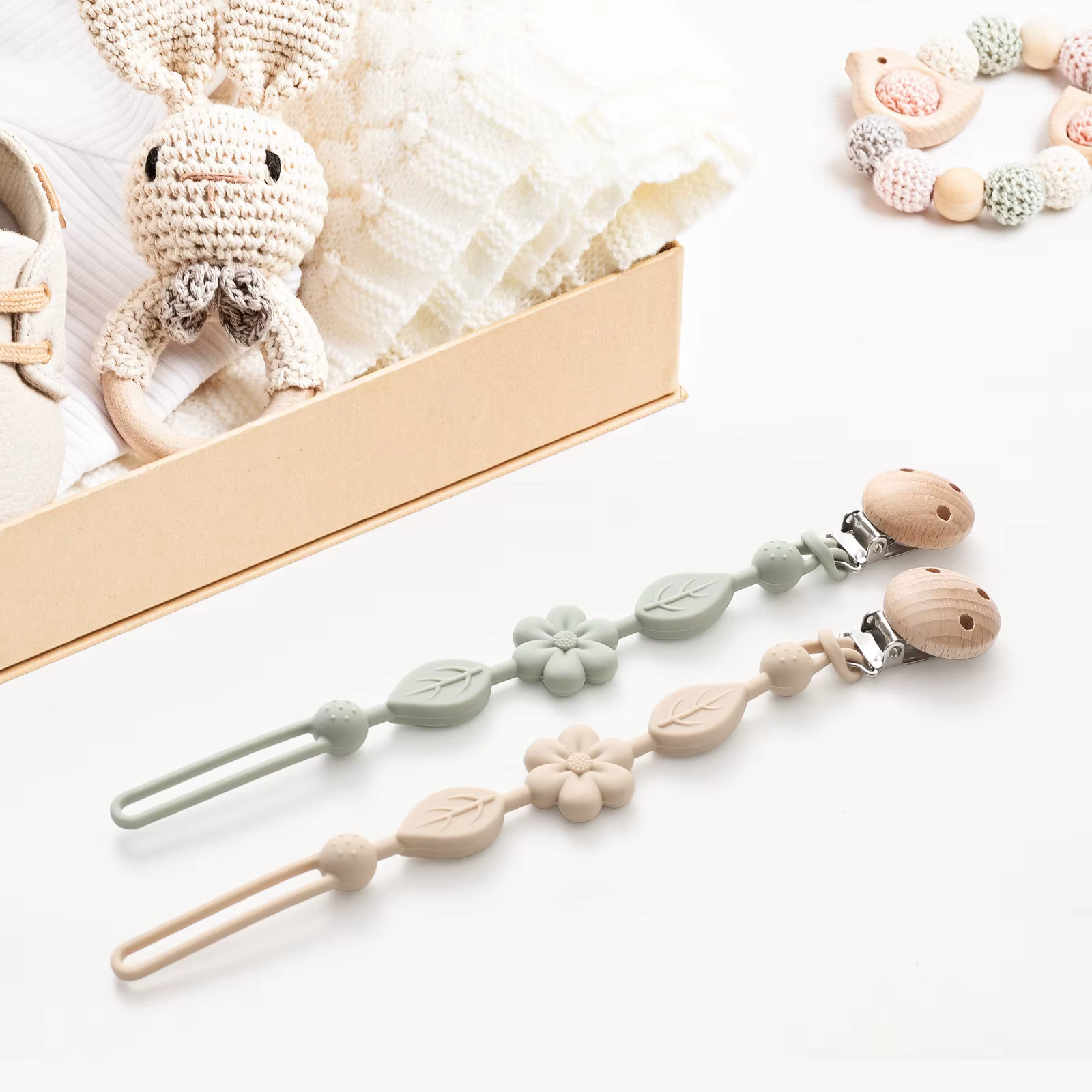 Porte-sucette réglable en silicone anti-perte pour bébé, porte-sucette fleur pour nouveau-né, adapté