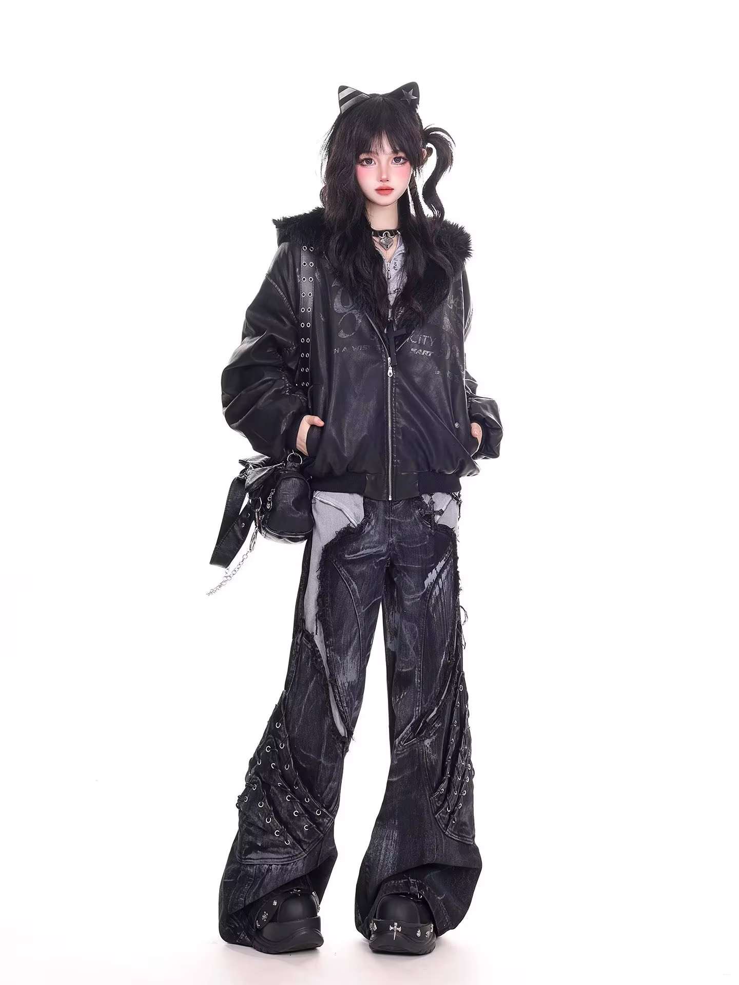 Jean de travail à motif serpent camouflage rétro américain pour filles de rue, hip-hop, ample, jambe