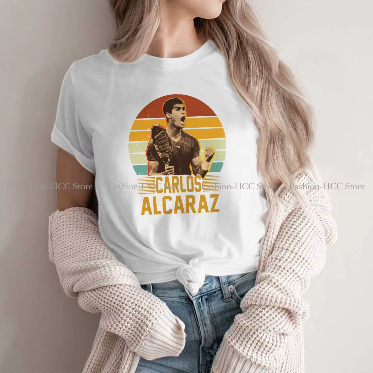 Carlos Alcaraz rétro Vintage col rond Polyester t-shirt Tennis basique t-shirt femme vêtements mode