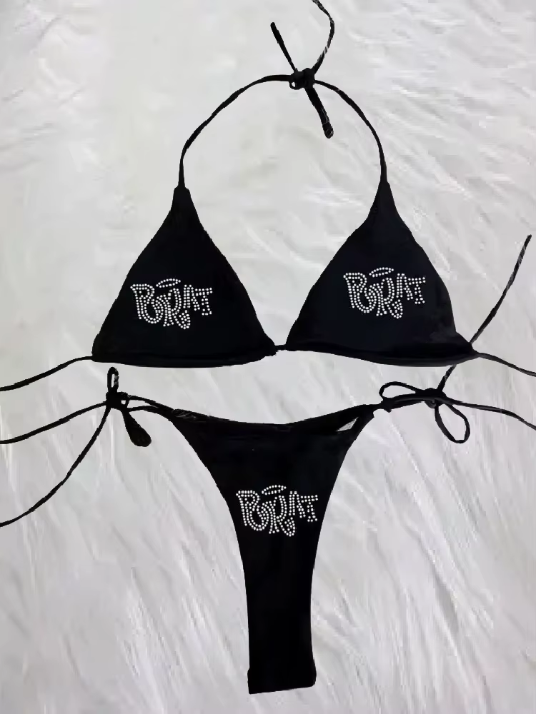 2000s femme Punk nouveau maillot de plage vêtements gothiques BRAT strass impression Grunge maillot 