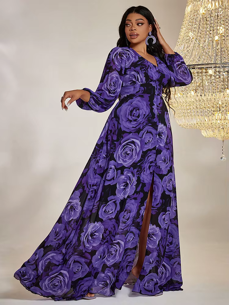 TOLEEN-Robe longue en mousseline de soie pour femme, tenue élégante et décontractée, grande taille, 