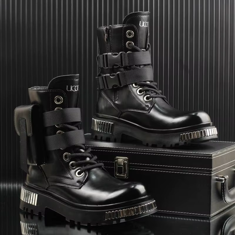 Bottes de moto britanniques à l'offre elles épaisses pour hommes, haut, blanc, velours, moyen, chaud