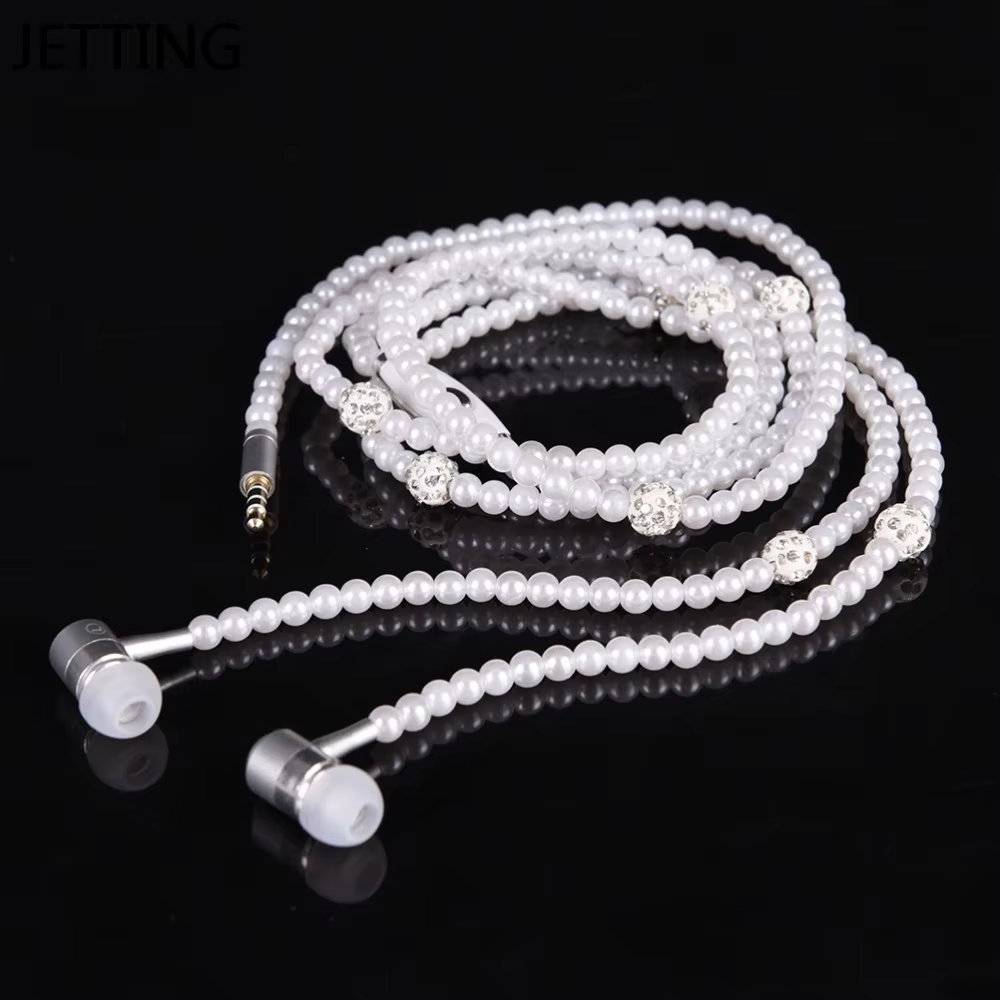 Collier de perles écouteurs rose strass bijoux casque avec Microphone écouteurs pour iPhone 14 Xiaom