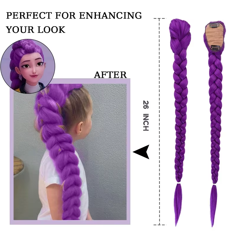 Tresses synthétiques violettes RU MI COS, queue de cheval longue avec pinces pour enfants et filles,