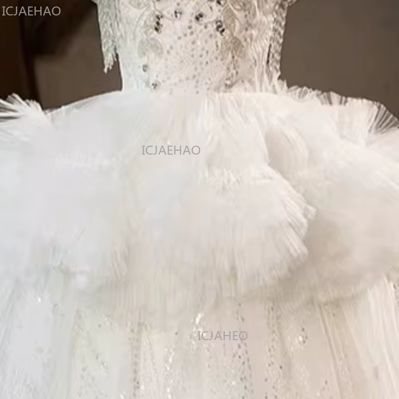 Robe de princesse blanche pour filles, robe de soirée bouffante en Tulle, longue robe de concours, s