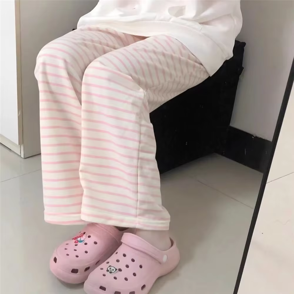 Pantalon rayé Y2K pour femmes, mignon, Kawaii, doux, Harajuku, polaire, sport, mode coréenne, survêt