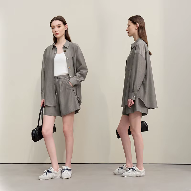 Chemisier Amii pour femme, nouvelle collection été 2026, col à revers, épaules tombantes, manches lo