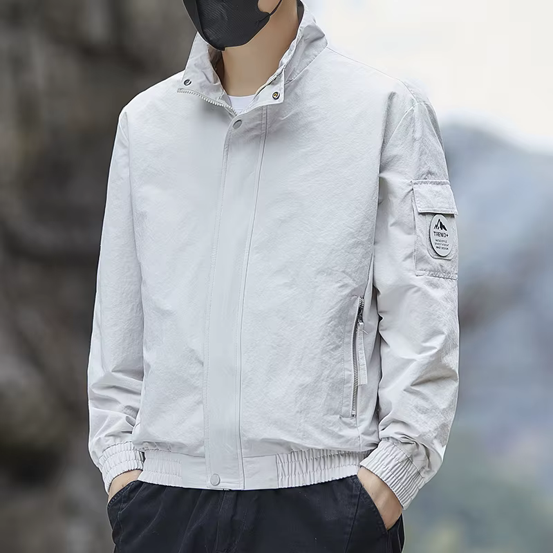 Veste cargo décontractée pour homme à col montant, style combinaison de vol, coupe-vent fin pour le 