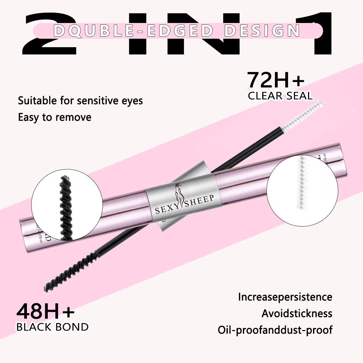 Colle à cils 2-en-1 pour extensions de cils DIY : Adhésion et scellage longue durée, tenue forte, ré