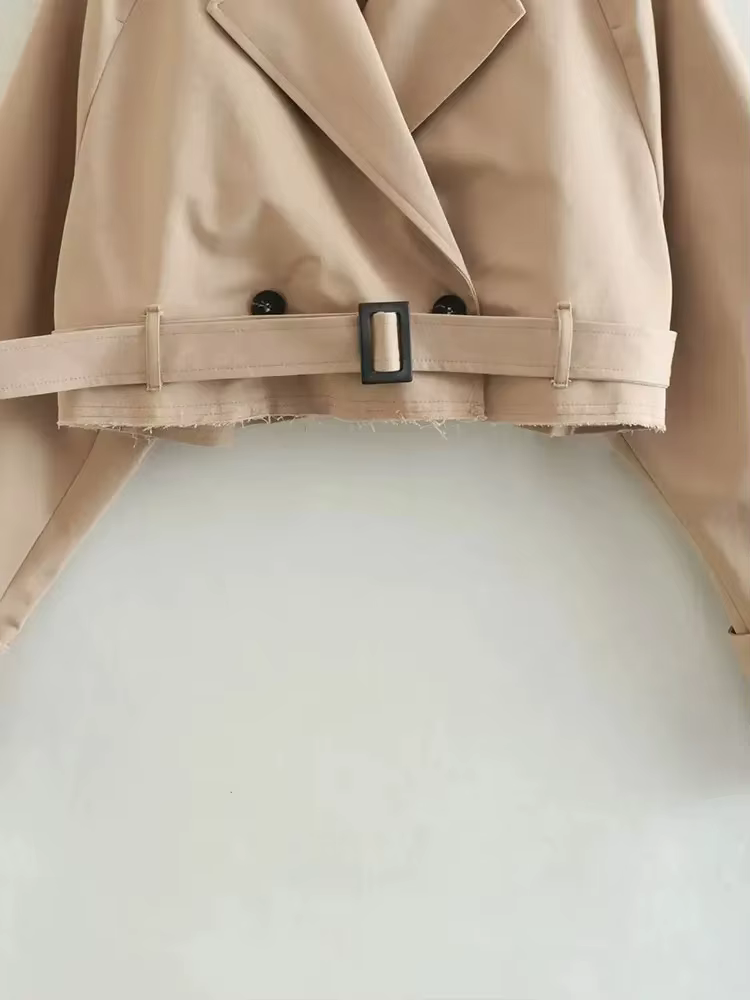 Trench court avec ceinture pour femme, veste de printemps, Vintage, Streetwear, Double boutonnage, m