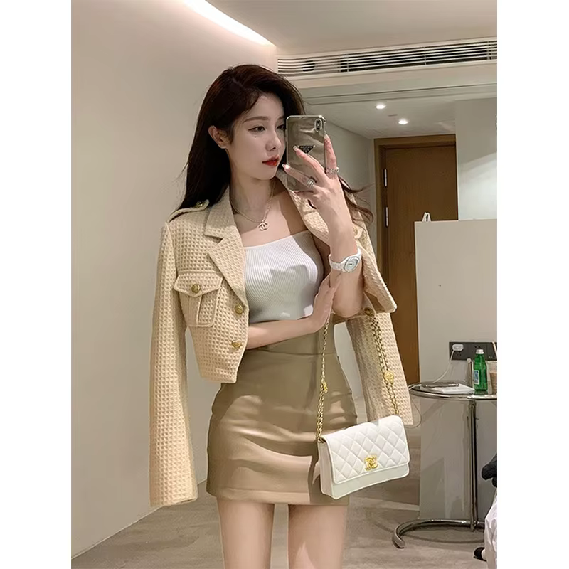 MEXZT recadrée vestes femmes élégant basique Blazer manteaux bureau dame coréenne automne à manches 
