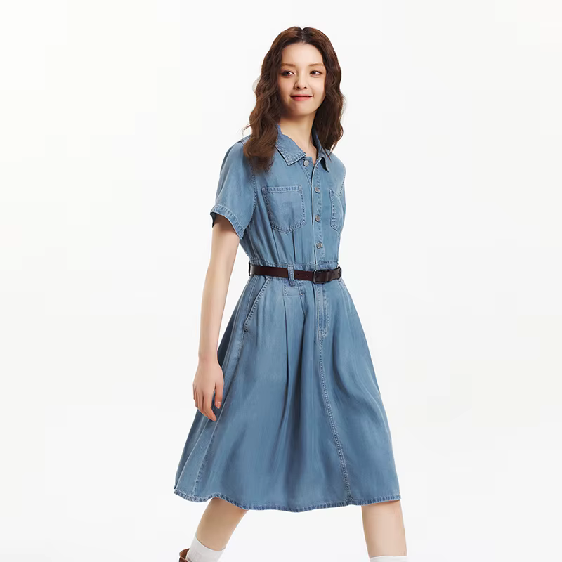 Robe en jean Semir pour femme, taille cintrée, boutonnée, nouvelle collection été 2025, robe midi ra
