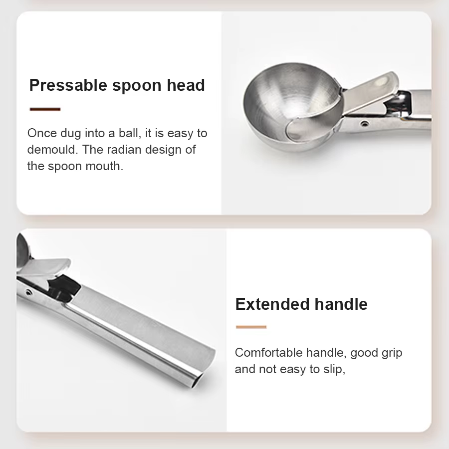 Cuillère à glace à double usage en acier inoxydable, cuillère à glace multifonctionnelle pour fruits
