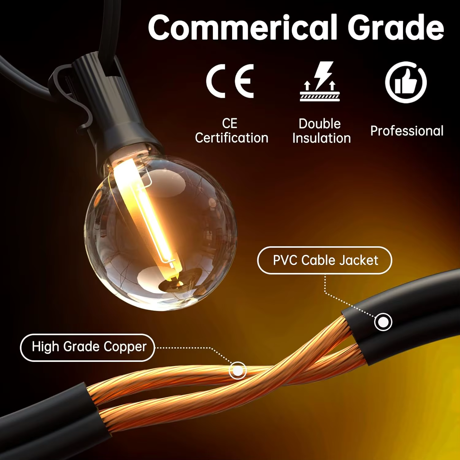 Guirlande lumineuse Globe LED G40 30M/15M/9M, avec prise ue, ampoules étanches en plastique brillant