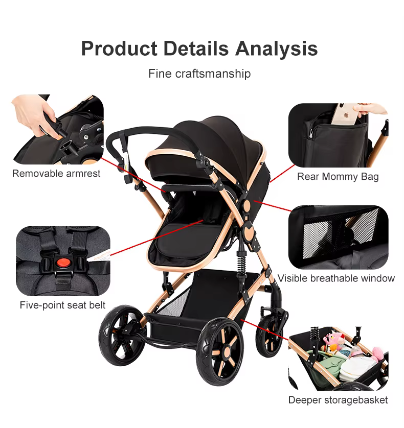 Poussette compacte 3 en 1, combos de poussette de siège d'auto, poussette de bébé multifonctionnelle