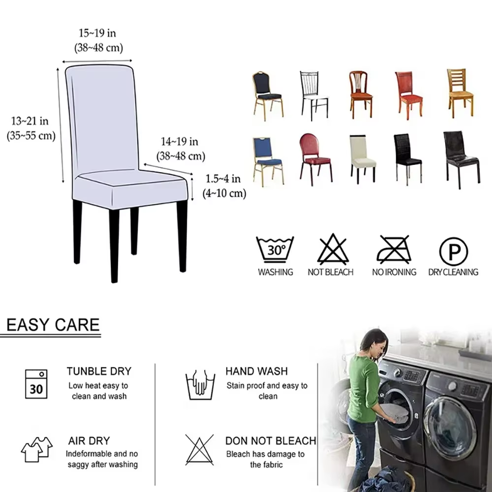 Housse de chaise élastique et imperméable, en Spandex uni, pour salle à manger, protection de chaise