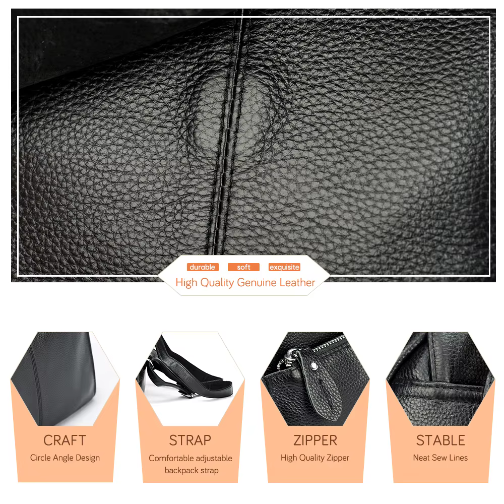 Zency en cuir véritable femmes sac à dos de haute qualité grande capacité sac de voyage sac à dos ca
