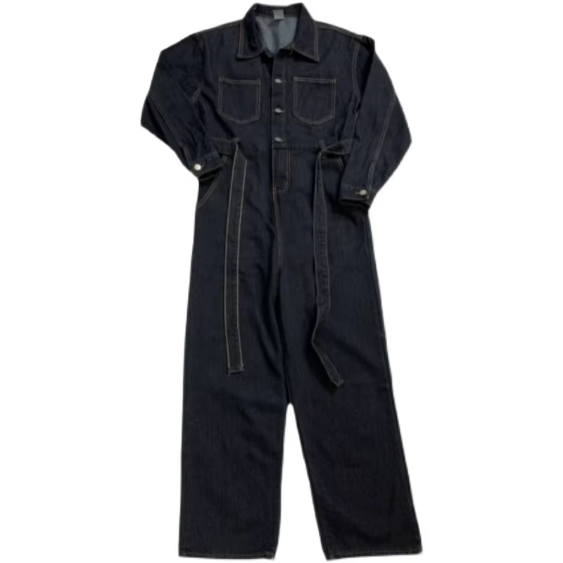 Combinaison en jean ample à taille élastique, couleur unie, style coréen, nouvelle collection printe